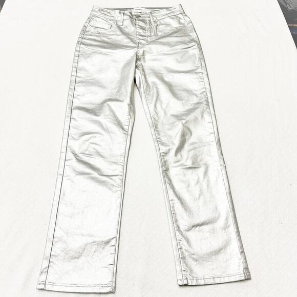 Superdown Metallic Silver Button Fly Straight Leg Denim Jean Pants Size 27 - Picture 2 of 8